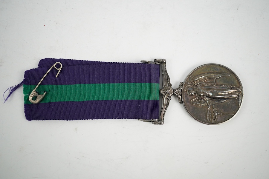 An ERII General Service medal, awarded to 14473980 SGT. D.W. Tedder. R.A., with a clasp for Cyprus. Condition - fair to good.